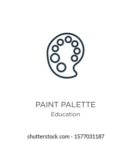 Paint palette icon. Thin linear paint palette outline icon isolated on white background from education collection. Line vector sign, symbol for web and mobile