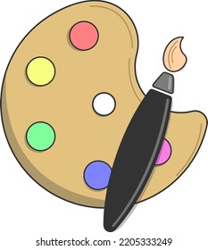Paint palette includes red, blue, yellow, green, and pink colors. In addition to a brush, with shadows and lights.