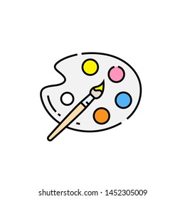 Paint Palette Line Icon. Paintbrush And Artist Color Palette Symbol. Vector Illustration.