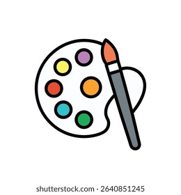 Paint Palette with Pen Outline Icon on White Background – Ideal for Creative Design, Art Studio, and Drawing Concepts

