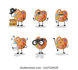 the paint palette Pirate group character. cartoon mascot vector