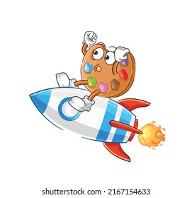 the paint palette ride a rocket cartoon mascot vector