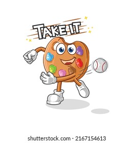 The Paint Palette Throwing Baseball Vector. Cartoon Character