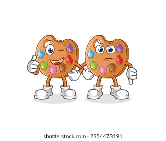 the paint palette thumbs up and thumbs down. cartoon mascot vector