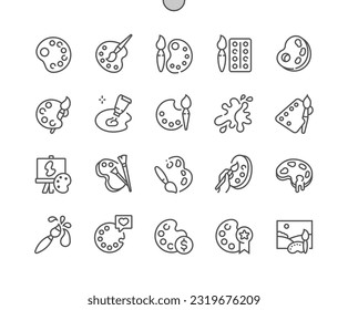 Paint palette. Watercolor. Art and brush. Painting and drawing. Pixel Perfect Vector Thin Line Icons. Simple Minimal Pictogram