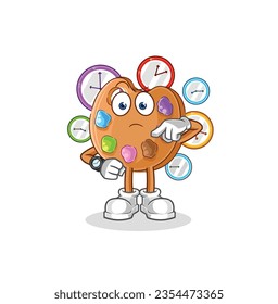 the paint palette with wristwatch cartoon. cartoon mascot vector