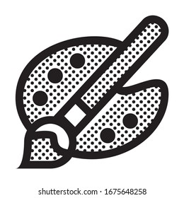 Paint Pallette and Paintbrush. Icon Filled with Dots.