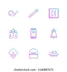 paint pencil  pause play  prayer mat  bell download police tank icon vector design  flat  collection style creative  icons