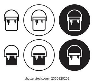 Paint plastic bucket icon set. color tin jar or can vector symbol. paint container sign in black color.