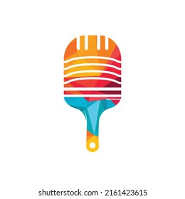 Paint podcast vector logo design template. Paint brush with podcast microphone icon design.	