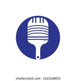 Paint podcast vector logo design template. Paint brush with podcast microphone icon design.	