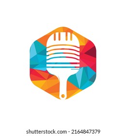 Paint podcast vector logo design template. Paint brush with podcast microphone icon design.	