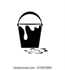 Paint pouring from a bucket isolated on white. Icons for construction and repair. Vector stock illustration. EPS 10