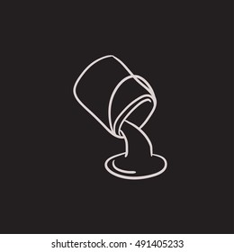Paint pouring from bucket vector sketch icon isolated on background. Hand drawn Paint pouring from bucket icon. Paint pouring from bucket sketch icon for infographic, website or app.