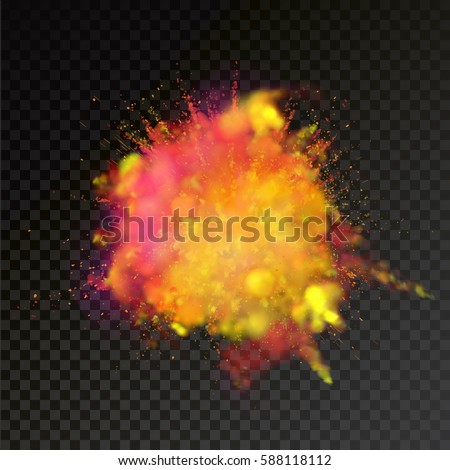 Paint powder explosion on transparent background. Yellow and Red dust explode for celebration or holiday design element