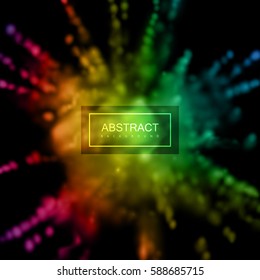 Paint powder smoky explosion. Vector illustration of rainbow colorful dust splash. Vibrant explosive iridescent cloud. Visual effect design. Gay party invitation decoration concept.