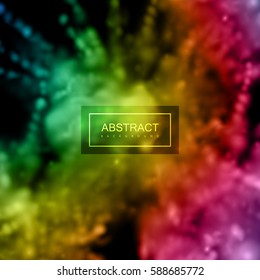 Paint powder smoky explosion. Vector illustration of rainbow colorful dust splash. Vibrant explosive iridescent cloud. Visual effect design. Gay party invitation decoration concept.