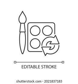 Paint refill linear icon. Eco friendly package. Art supply. Reusable container for eyeshadow. Thin line customizable illustration. Contour symbol. Vector isolated outline drawing. Editable stroke