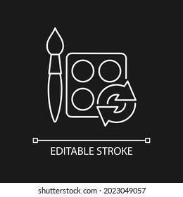 Paint refill white linear icon for dark theme. Eco friendly package. Art supply. Reusable container. Thin line customizable illustration. Isolated vector contour symbol for night mode. Editable stroke
