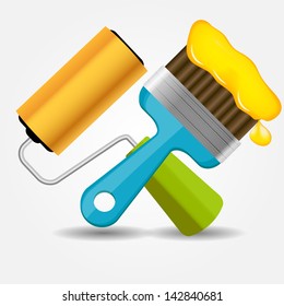 Paint roll and brush icon vector illustration