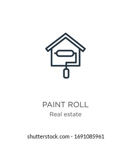 Paint Roll Icon. Thin Linear Paint Roll Outline Icon Isolated On White Background From Real Estate Collection. Line Vector Sign, Symbol For Web And Mobile