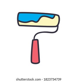 paint roll line and fill style icon design of Construction working maintenance workshop repairing progress labor and industrial theme Vector illustration