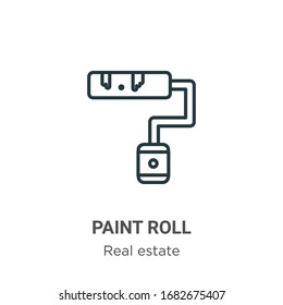 Paint roll outline vector icon. Thin line black paint roll icon, flat vector simple element illustration from editable real estate concept isolated stroke on white background