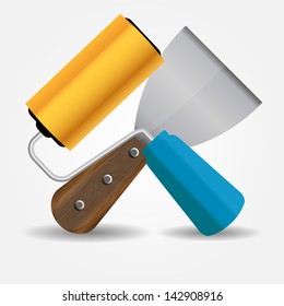 Paint roll and spatula icon vector illustration