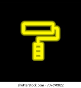 Paint roll yellow glowing neon ui ux icon. Glowing sign logo vector