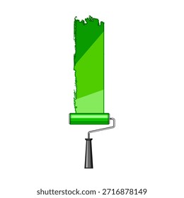 Rodillo de pintura aplicando una tira de Vertical verde fresca, simbolizando la renovación del hogar, la decoración y un nuevo comienzo para proyectos de diseño sobre un fondo blanco limpio
