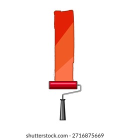 Paint roller applying a new vibrant vertical stripe of red and orange color on a clean white surface, symbolizing renovation, creativity, and home improvement projects