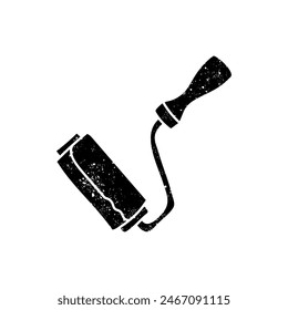 Paint roller black hand drawn icon in grunge look