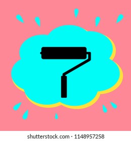 Paint roller. Black icon in a bubble on a pink background. Vector
