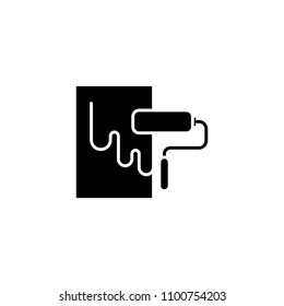 Paint roller black icon concept. Paint roller flat  vector symbol, sign, illustration.