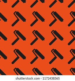 Paint roller black on a red background, seamless pattern, vector