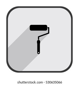 Paint roller - black vector icon with  long shadow