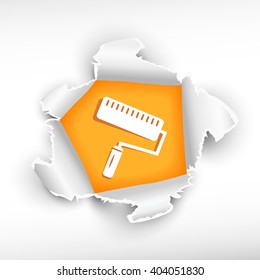 Paint roller and breakthrough paper hole with ragged edges with a space for your message.