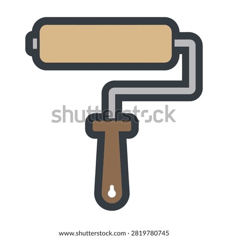 A paint roller with a brown handle and beige roller cover for painting walls and surfaces