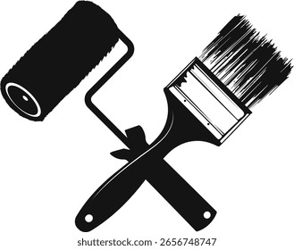 Paint roller and paint brush black symbol for painting