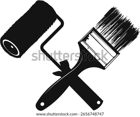 Paint roller and paint brush black symbol for painting