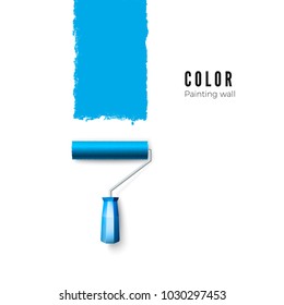 Paint Roller Brush. Blue Paint Texture When Painting With A Roller. Vector Illustration Isolated On White Background