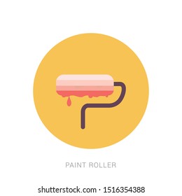 Paint roller brush. Color paint texture when painting with a roller. Yellow theme concept