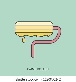 Paint roller brush. Color paint texture when painting with a roller. solid color with outline concept.