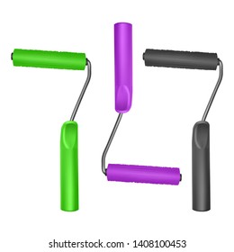 Paint roller brush. Colorful paint texture when painting with a roller. Colorful roller brushes Vector Eps 10 illustration isolated on white background