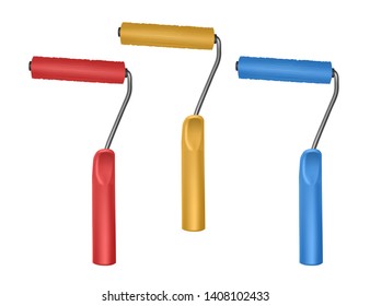 Paint roller brush. Colorful paint texture when painting with a roller. Colorful roller brushes Vector Eps 10 illustration isolated on white background