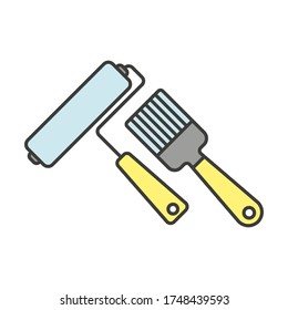 Paint roller and brush icon. Colored outline silhouette. Vector flat graphic illustration. Isolated object on a white background. Isolate.