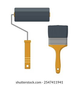 Paint roller and brush icon. paintbrush Vector illustration in flat style.