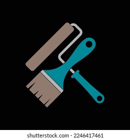 paint roller and brush icon vector cartoon illustration