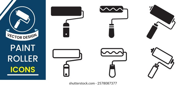 Paint roller, brush icon, vector design on white background. Paint Roller icon vector illustration set. Set of color brush, wall roller vector illustration.