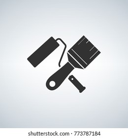 Paint roller, brush icons. Wall repair tool and painting symbol. Vector illustration isolated on light background